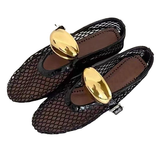 Damen modische Mesh-Pantoletten mit goldenen Akzenten EB