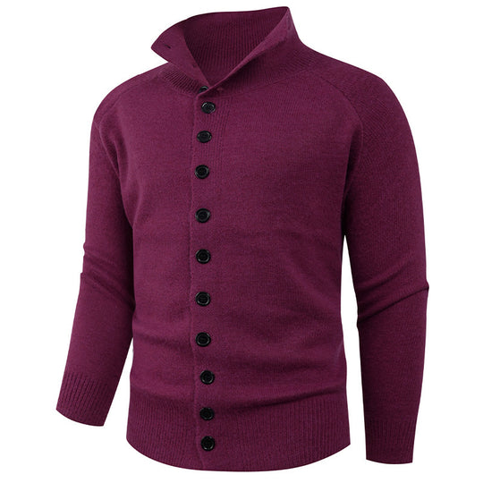 Herren Strickpullover mit hohem Kragen und Knopfverschluss EB