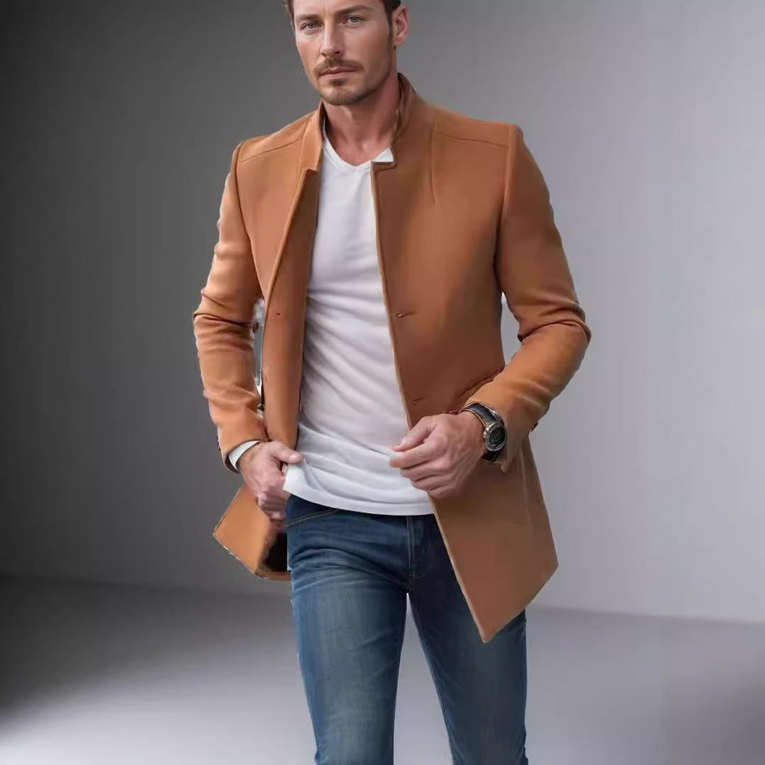 Herren moderner Blazer mit geradem Schnitt und elegantem Stehkragen EB