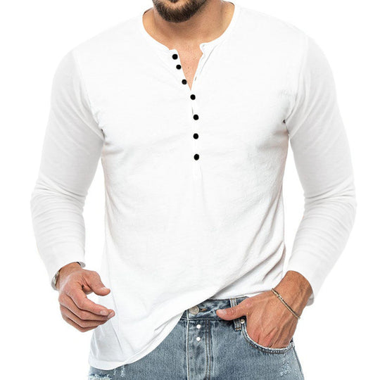 Herren Langarm-Henley-Shirt aus weichem Baumwollmix mit feiner Knopfleiste EB