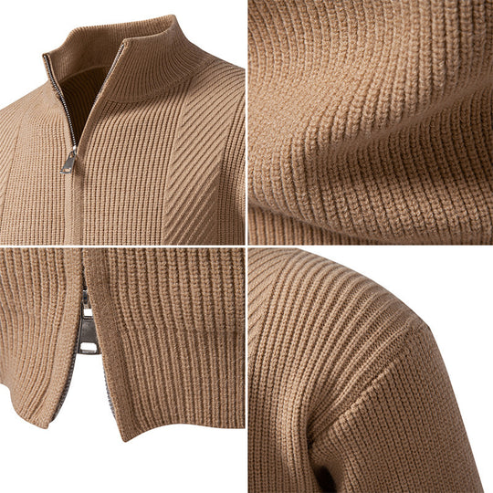 Herren modische Strickjacke mit Stehkragen und durchgehendem Reißverschluss EB