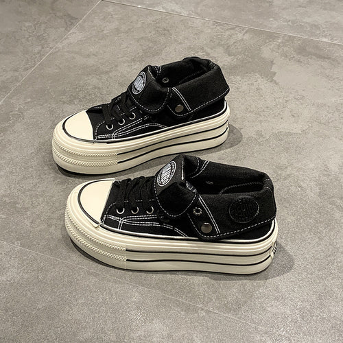 Damen High-Top Sneakers mit modischem Plateau und verstellbarem Knöchelriemen EB