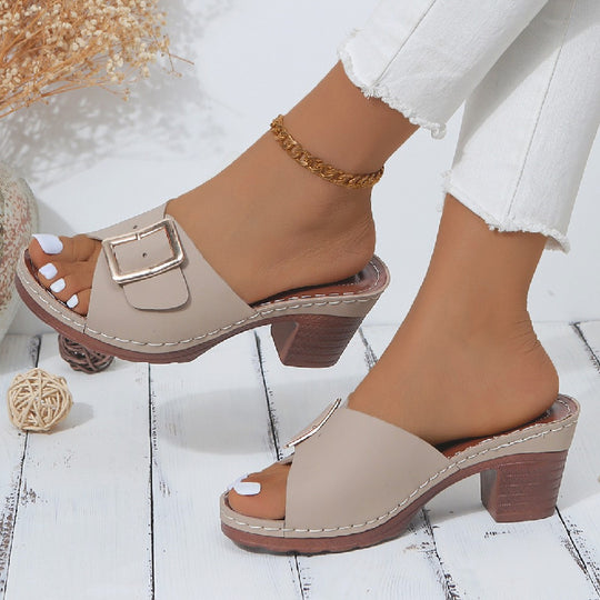 Damen elegante Riemchen-Pantoletten mit modischem Schnallen-Design EB