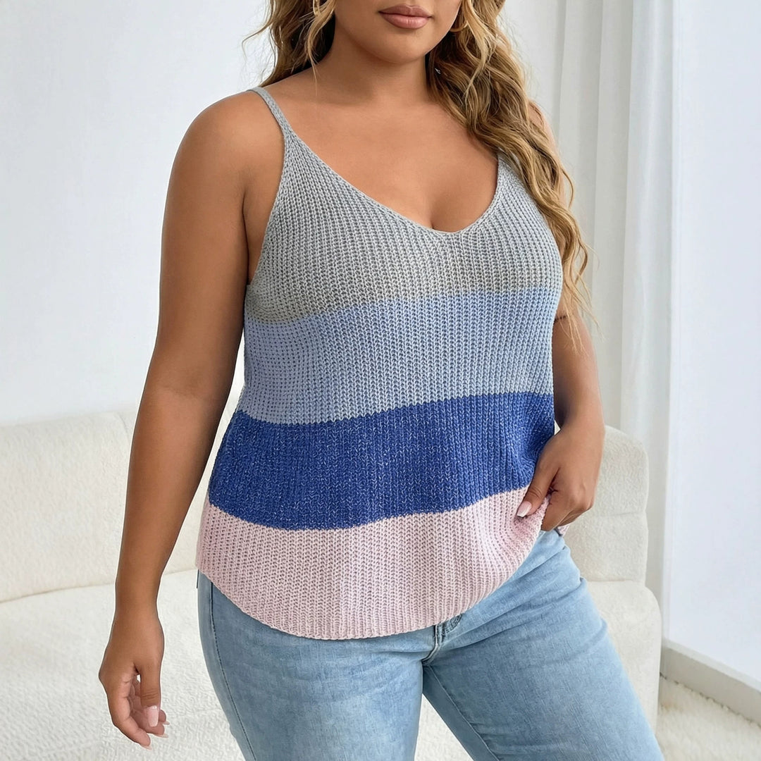 Damen luftiges Stricktop mit V-Ausschnitt und buntem Muster EB