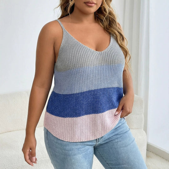 Damen luftiges Stricktop mit V-Ausschnitt und buntem Muster EB