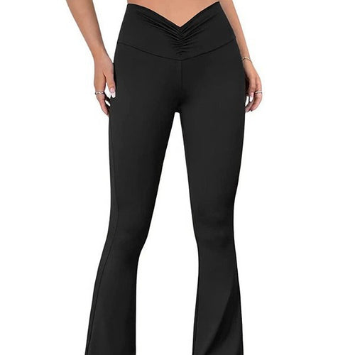 Damen Hohe Taille Flared Leggings mit Raffungen EB