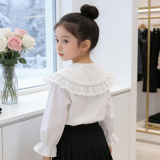 Mädchen Bluse mit voluminösem Spitzenkragen EB