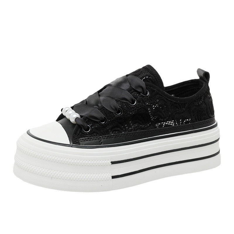Damen Plateausneaker mit elegantem Spitzen-Design und modischen Akzenten EB