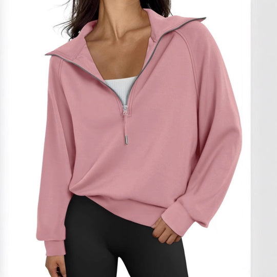 Damen lässiger Sweatpullover mit hohem Kragen und Reißverschluss EB