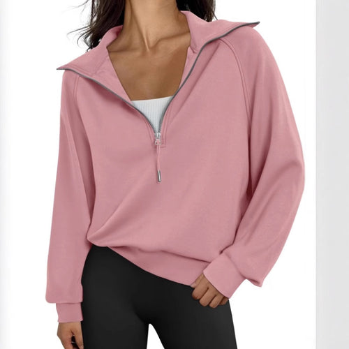 Damen lässiger Sweatpullover mit hohem Kragen und Reißverschluss EB