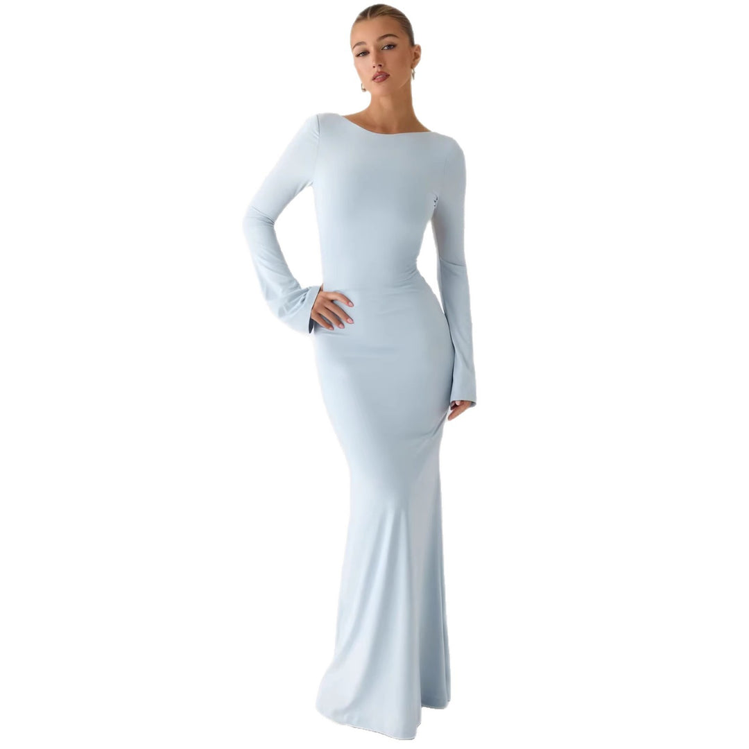 Damen Elegantes Maxikleid mit langem Arm und schwingendem Rock EB