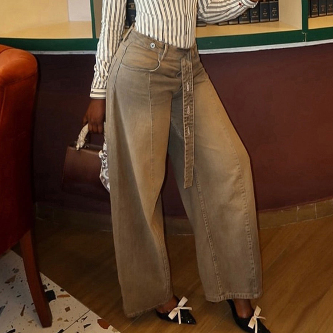Damen Weite Jeans mit hochelastischem Bund und praktischen Gürtelschlaufen EB