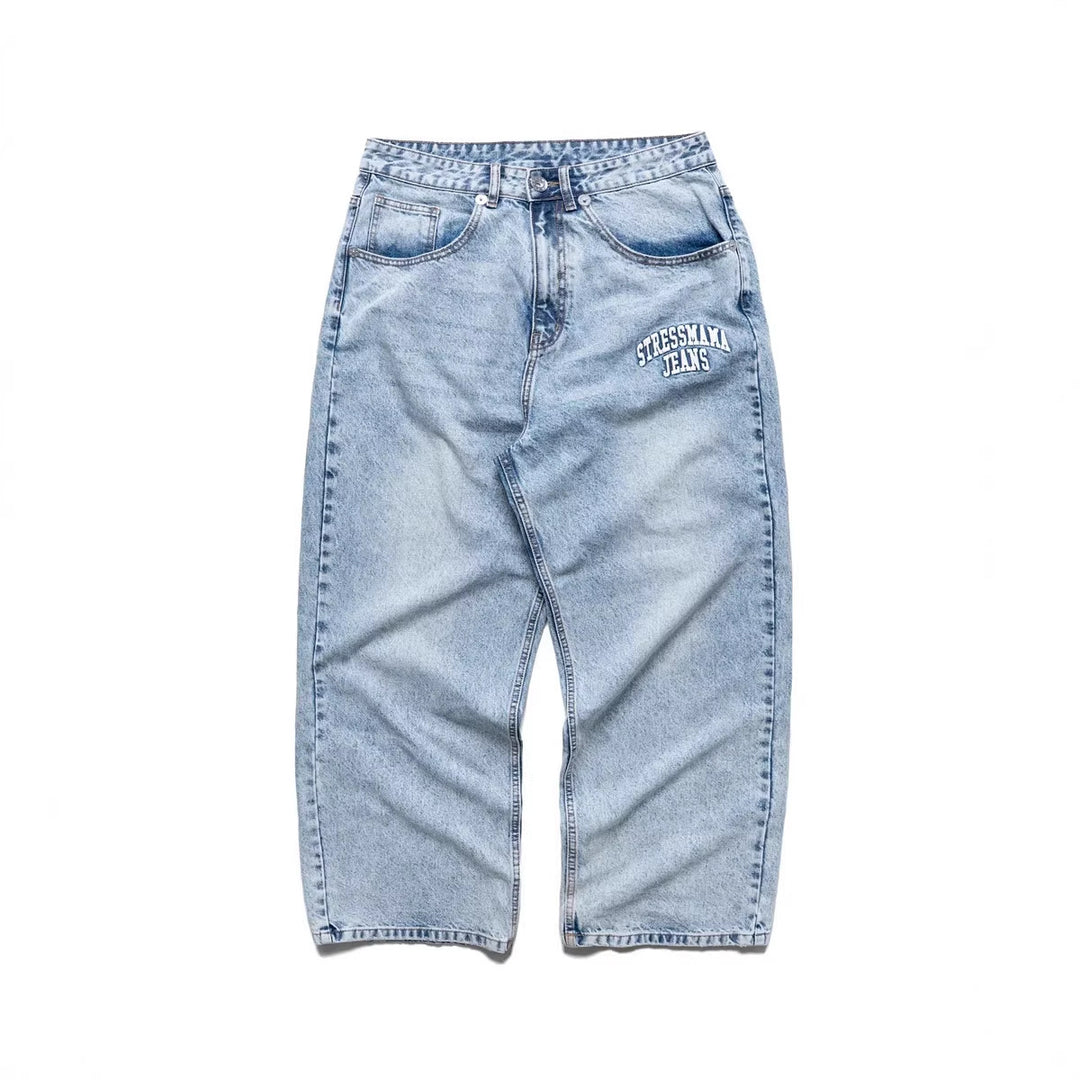 Damen weite Denim-Jeans mit stilvollem Stickdesign EB