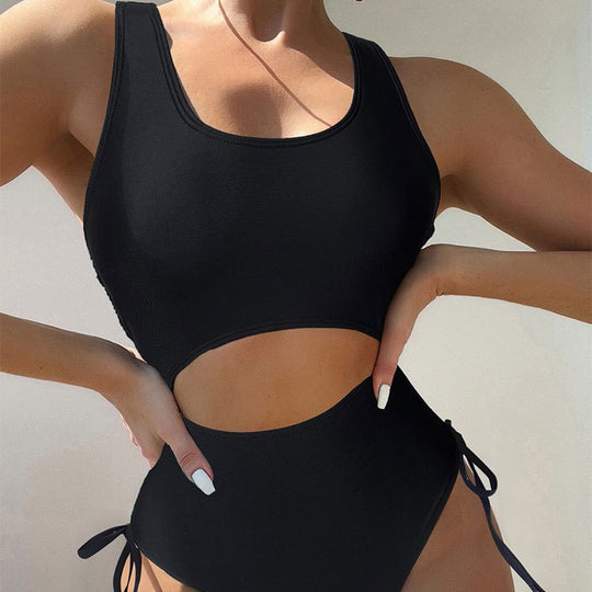 Damen Einteiler Badeanzug mit modischem Cut-Out und verstellbaren Bändern EB