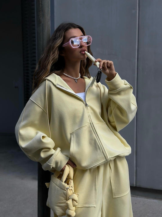 Damen nan oversized Kapuzenjacke mit Reißverschluss und Kängurutasche EB