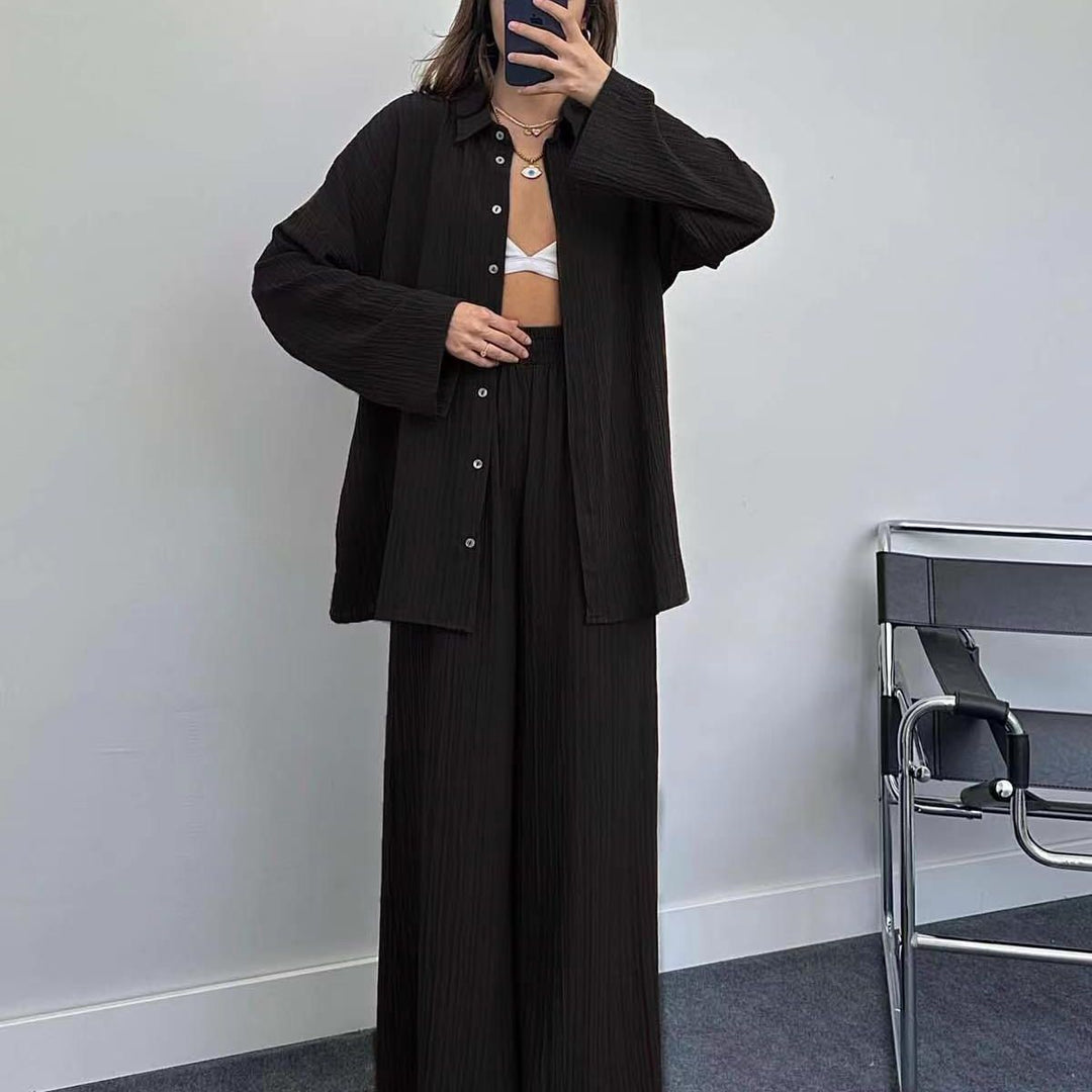 Damen lässiges Übergrößen-Hemd und lockere Hose Set EB