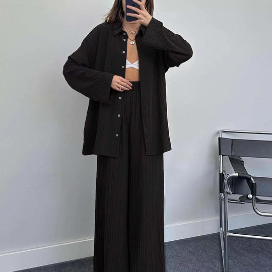 Damen lässiges Übergrößen-Hemd und lockere Hose Set EB