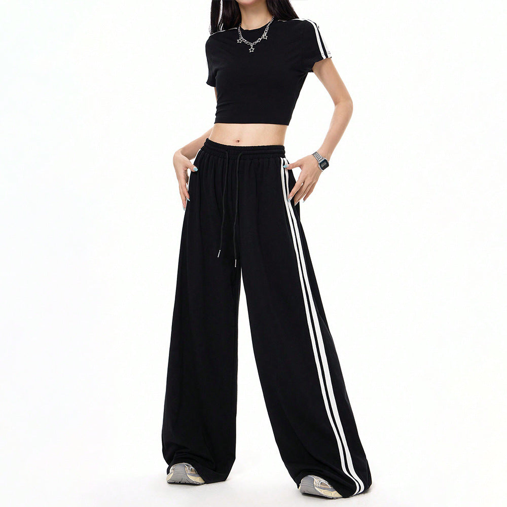 Damen lässige Highwaist weite Sweathose mit elastischem Bund, Tunnelzug und seitlichen Kontraststreifen Eichborn Berlin