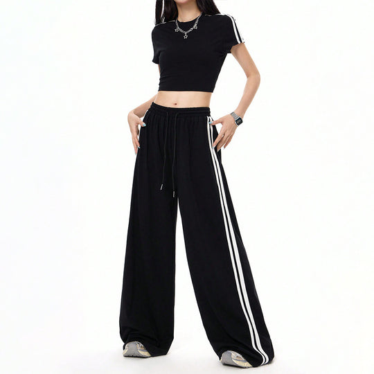 Damen lässige Highwaist weite Sweathose mit elastischem Bund, Tunnelzug und seitlichen Kontraststreifen Eichborn Berlin