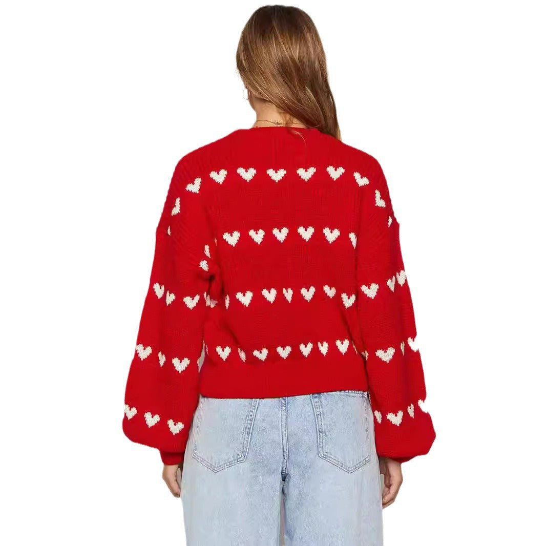 Damen Strickpullover mit Herzmuster und lässigem Schnitt EB