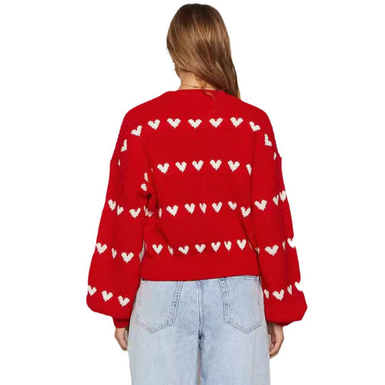 Damen Strickpullover mit Herzmuster und lässigem Schnitt EB