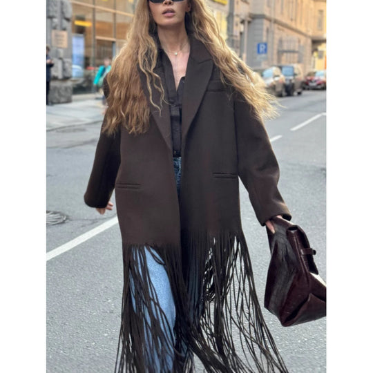 Damen Oversized Fransenjacke EB