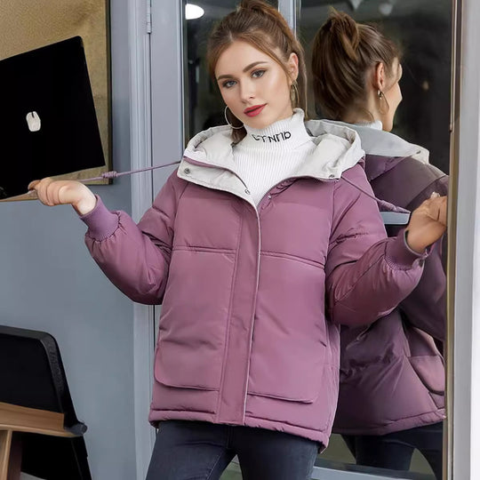 Damen modische Steppjacke mit abnehmbarer Kapuze und komfortabler Passform EB