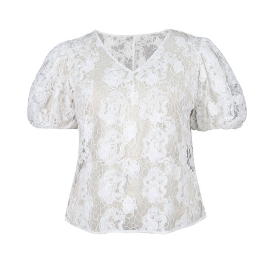 Damen Bluse mit romantischen Spitzenärmeln und floralem Muster EB