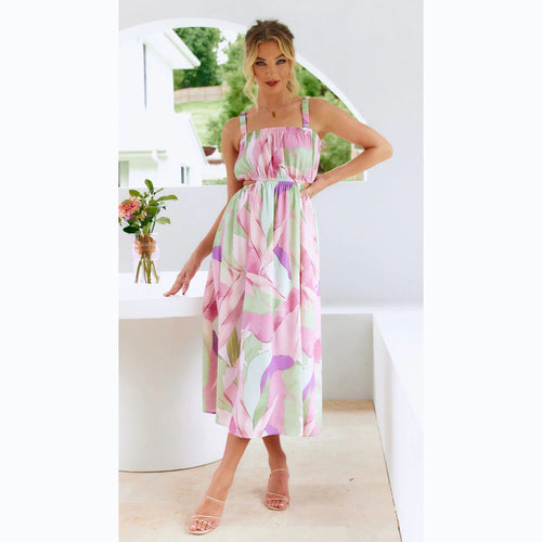 Damen Maxikleid mit elastischem Taillenzug und trägerfreiem Oberteil EB