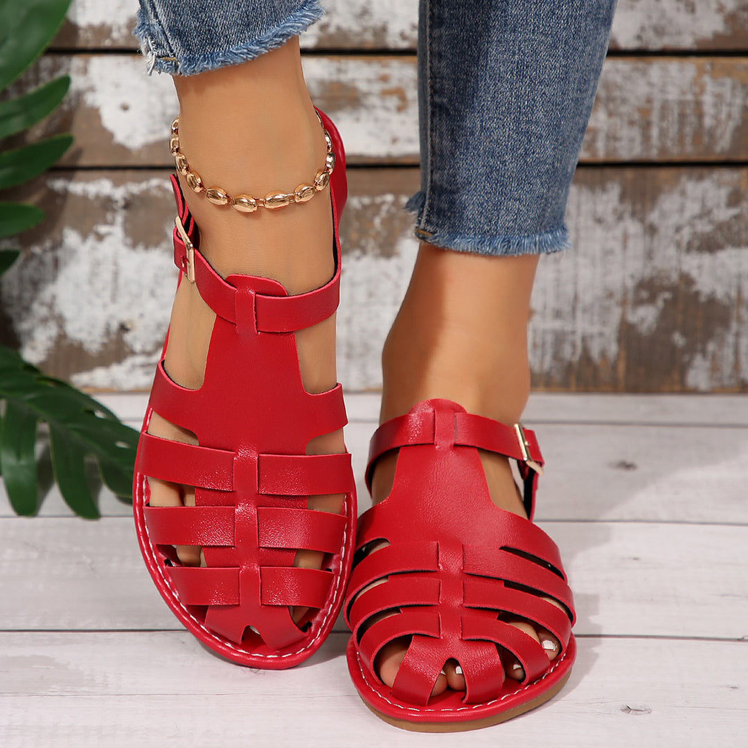 Damen komfortable Riemchen-Sandalen mit verstellbarem Fußbett und eleganter Schnallenverzierung EB