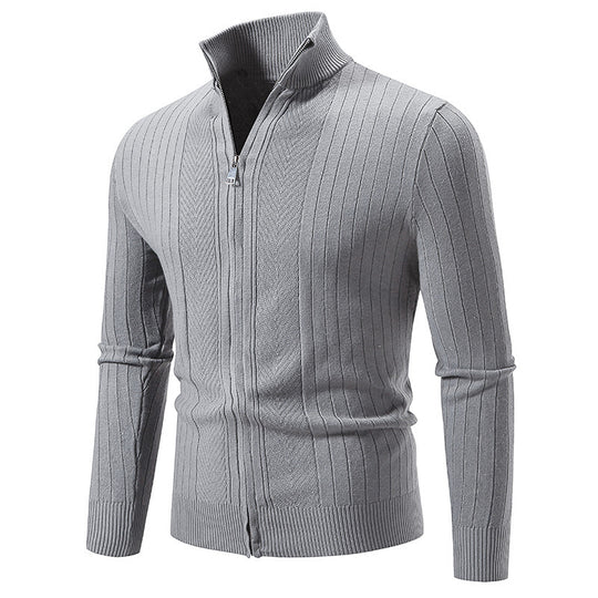 Herren eleganter Feinstrickpullover mit Stehkragen und Reißverschluss EB