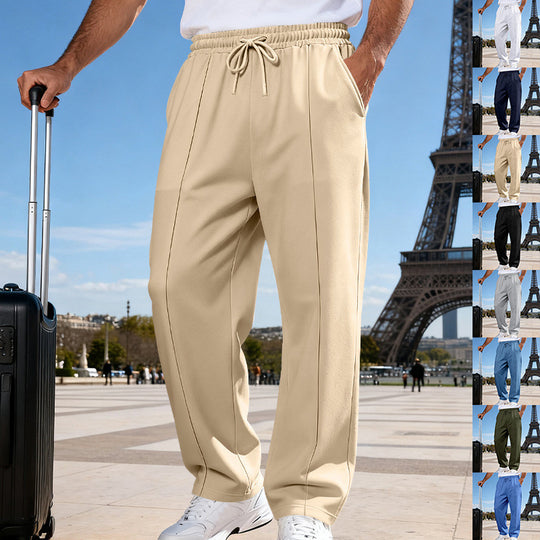 Herren Weite Travel-Loungehose mit Bügelfalte, elastischem Tunnelzug und seitlichen Eingrifftaschen EB