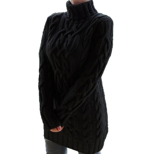 EB | Kabelstrick Rollkragenpullover Lässiger Schnitt Tunika-Länge Pullover