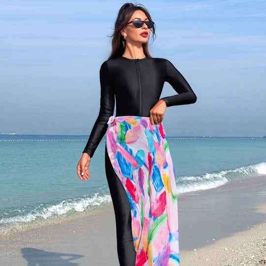 Damen modischer Schwimmanzug mit langem Arm und elegantem Wickelrock EB