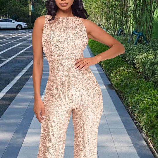 Damen Glamouröses Jumpsuit mit Paillettenbesatz und figurbetonter Silhouette EB