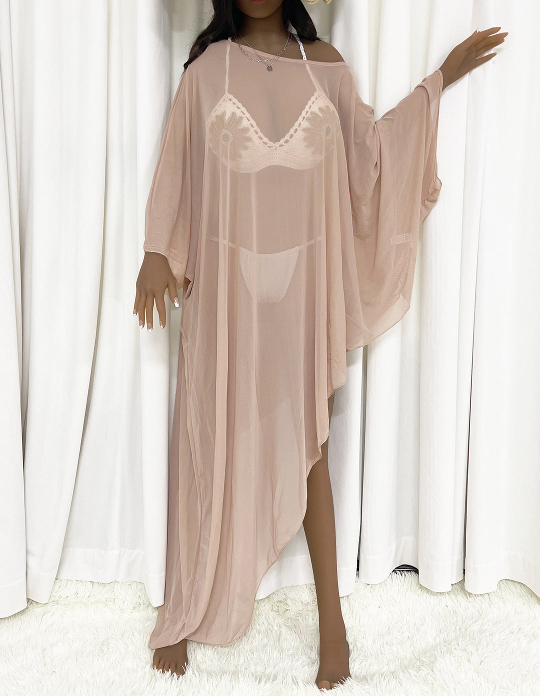 Damen transparenter Strandüberwurf mit fließendem Design EB