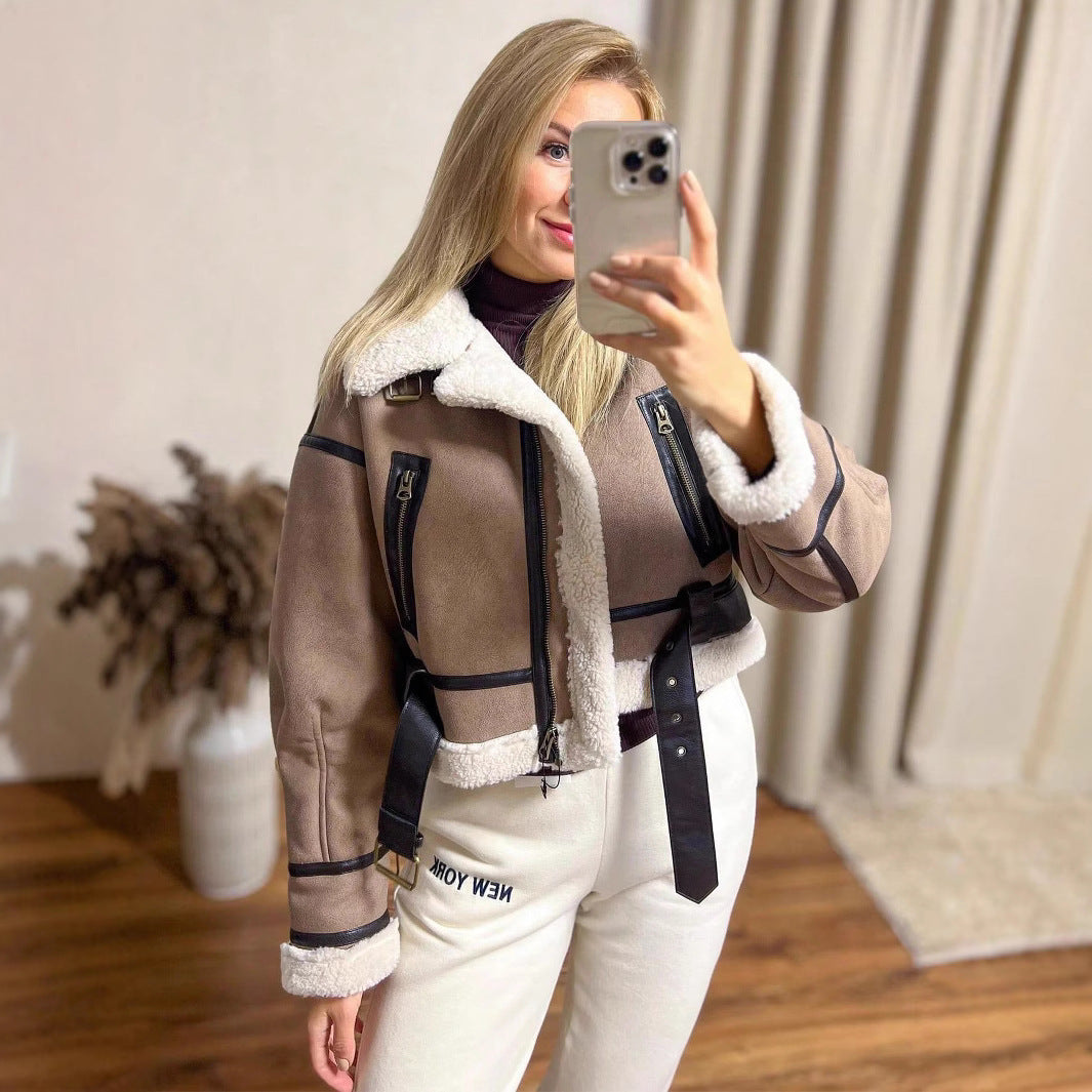 Damen modische Bikerjacke mit Fleece-Detail EB