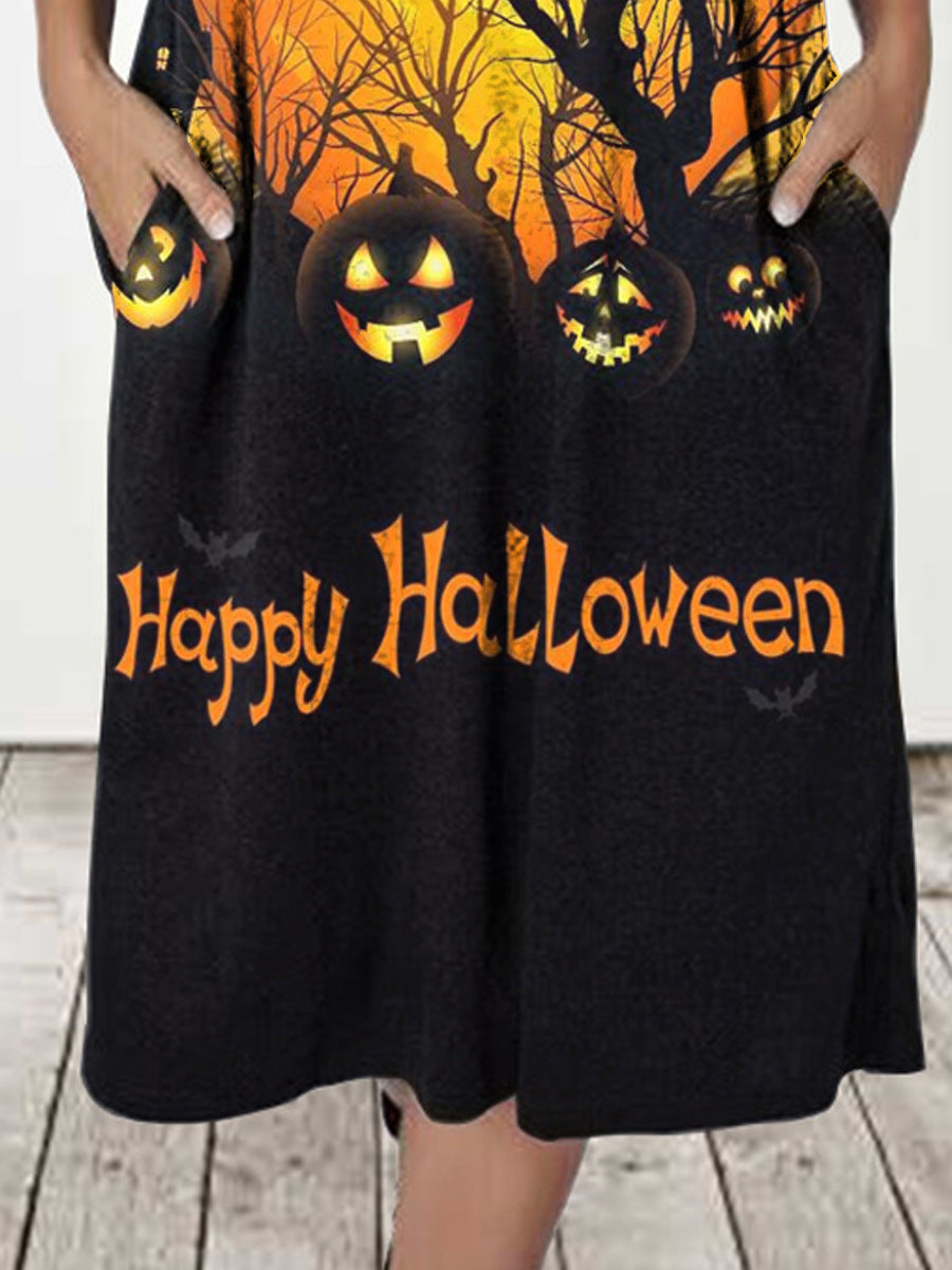Damen Kapuzenkleid mit Halloween-Motiv und praktischen Taschen EB