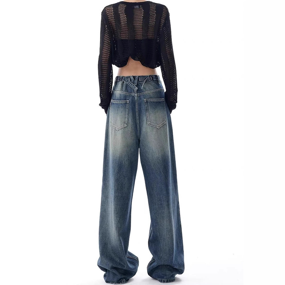 Damen Oversized Denim-Jeans mit hoch geschnittenem Bund EB
