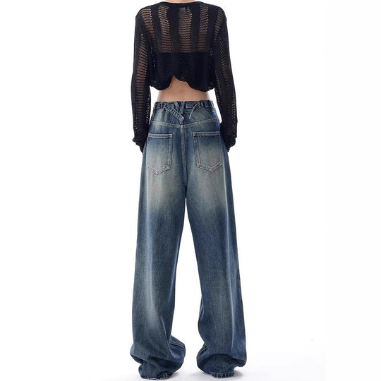 Damen Oversized Denim-Jeans mit hoch geschnittenem Bund EB