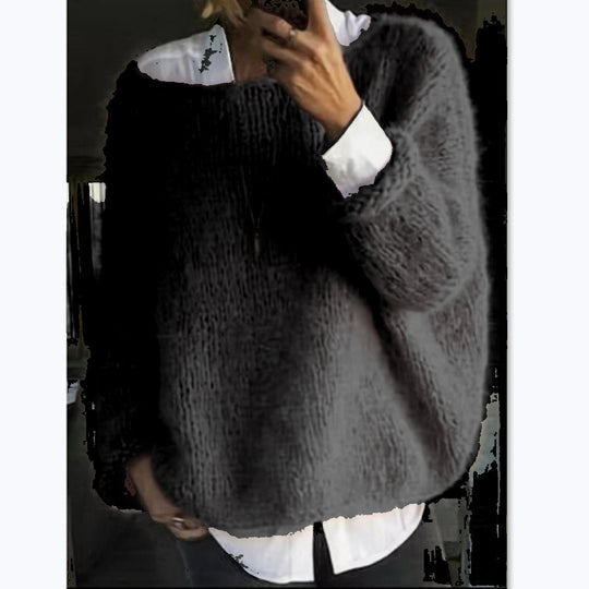 Damen Kuscheliger Oversized Pullover mit U-Boot-Ausschnitt EB