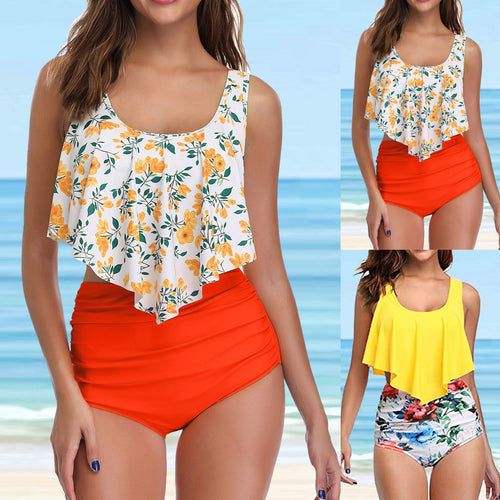Damen Modisches Tankini-Set mit floralem Unterteil und lässigem Oberteil EB
