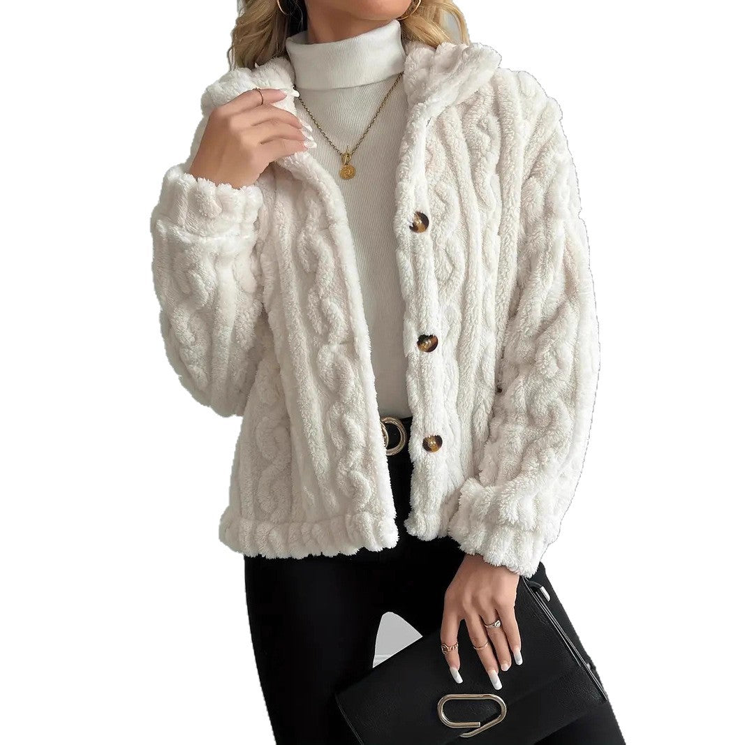 Damen Kuschelige Strickjacke mit Knöpfen und Kapuze EB