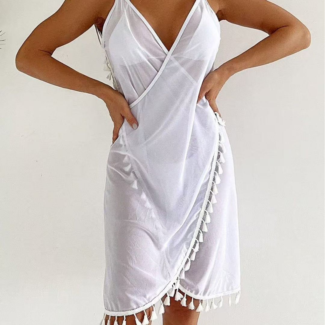 Damen Strandkleid mit verspielten Fransen EB