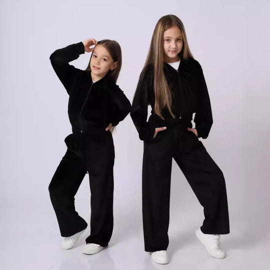 Damen Fleece-Loungewear-Anzug mit Kapuze und elastischem Bund EB