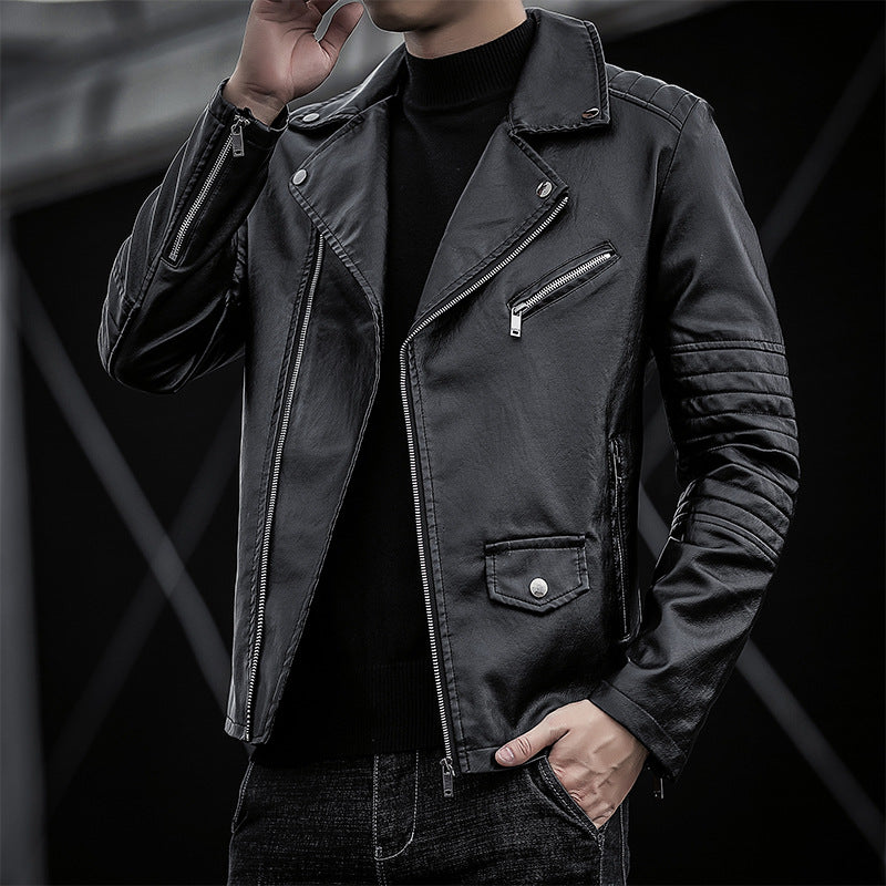 Herren Biker‑Lederjacke im Slim‑Fit mit gesteppter Ärmelpartie EB