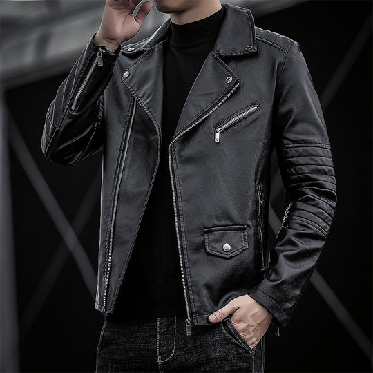 Herren Biker‑Lederjacke im Slim‑Fit mit gesteppter Ärmelpartie EB