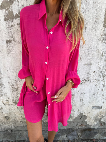 Damen lange Bluse mit durchgehender Knopfleiste und lässigem Schnitt EB
