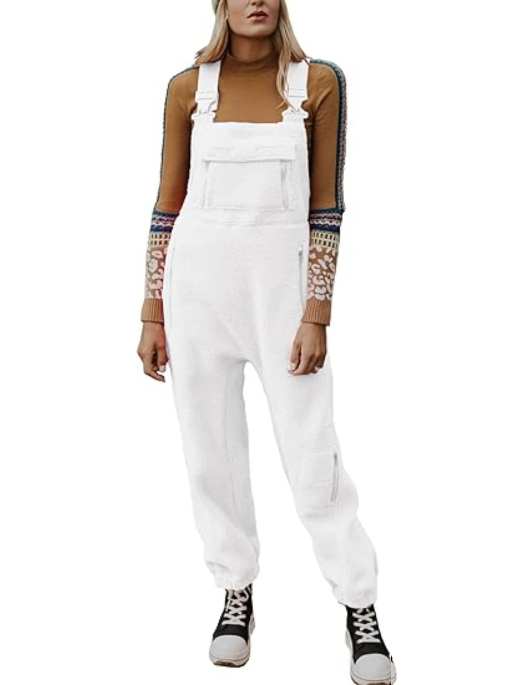 Damen Flauschiger Overall mit verstellbaren Trägern und Eingrifftaschen EB