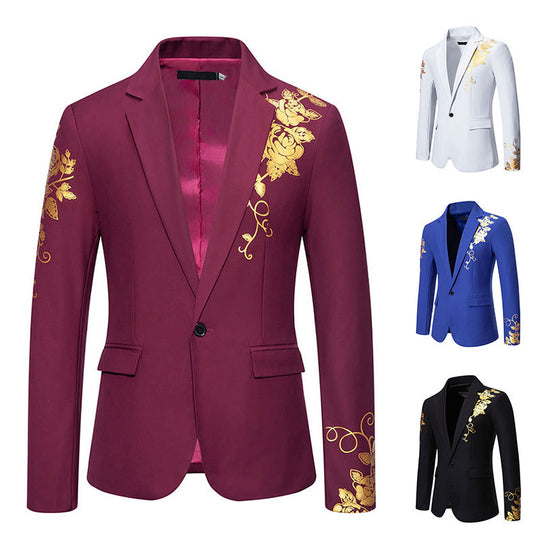 Herren nan einreihiges Sakko mit schmalem Revers und goldenem Rosenprint EB
